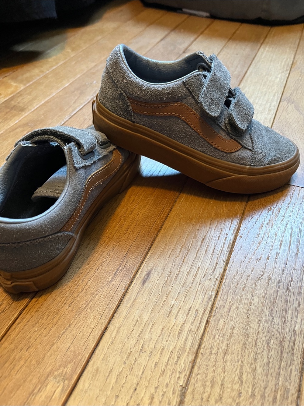 Vans Kids Gray Suede Sneakers with Brown Stripe